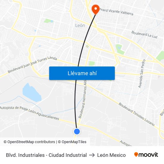 Blvd. Industriales - Ciudad Industrial to León Mexico map