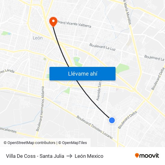 Villa De Coss - Santa Julia to León Mexico map