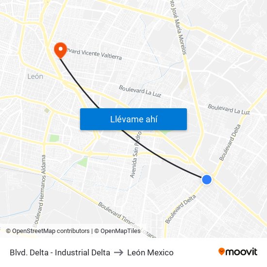 Blvd. Delta - Industrial Delta to León Mexico map