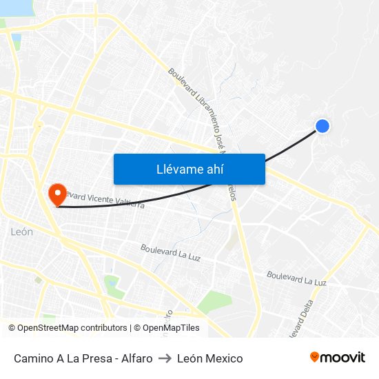 Camino A La Presa - Alfaro to León Mexico map