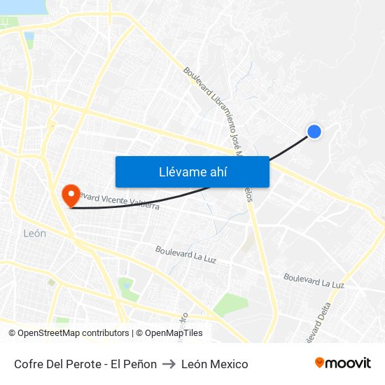 Cofre Del Perote - El Peñon to León Mexico map