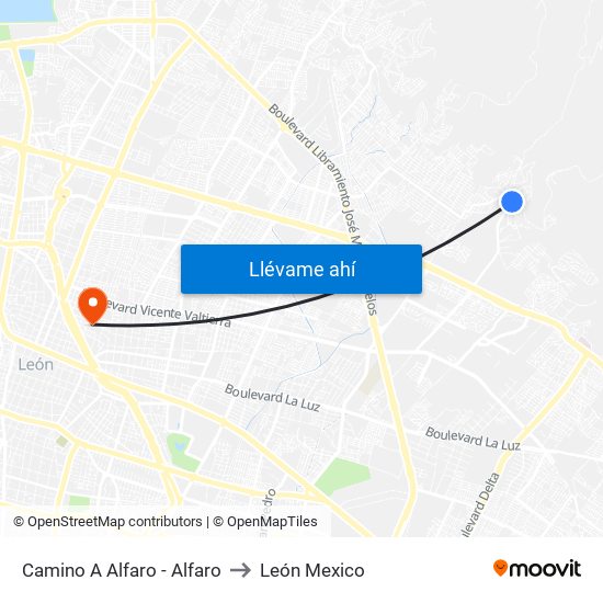 Camino A Alfaro - Alfaro to León Mexico map