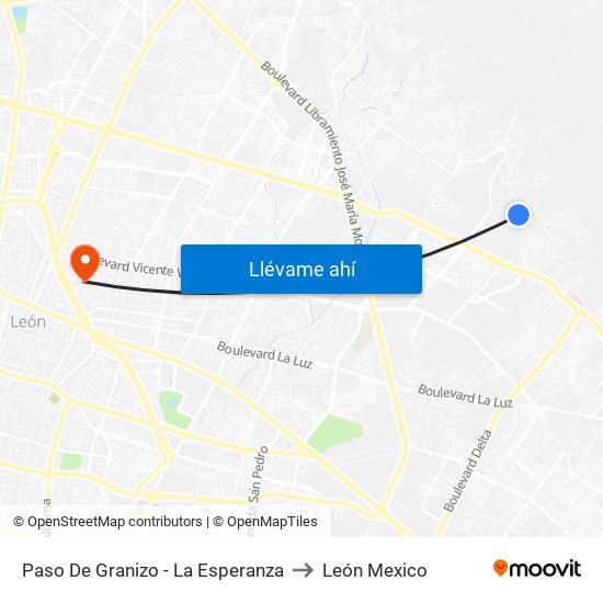 Paso De Granizo - La Esperanza to León Mexico map