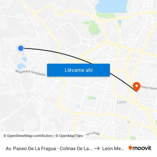 Av. Paseo De La Fragua - Colinas De La Fragua to León Mexico map