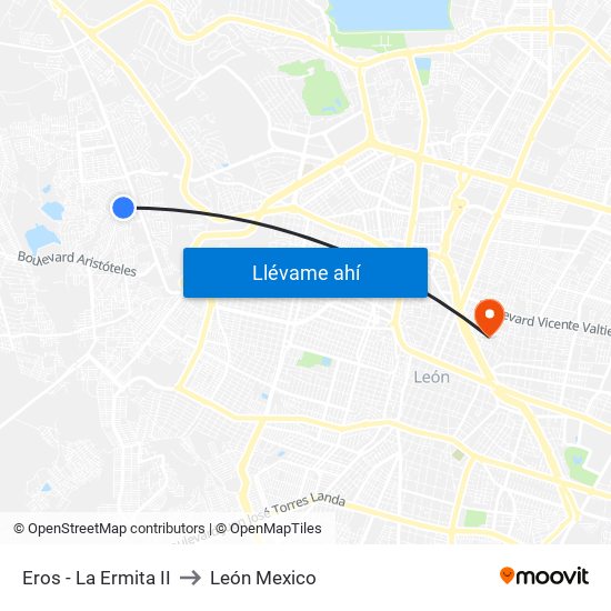 Eros - La Ermita II to León Mexico map