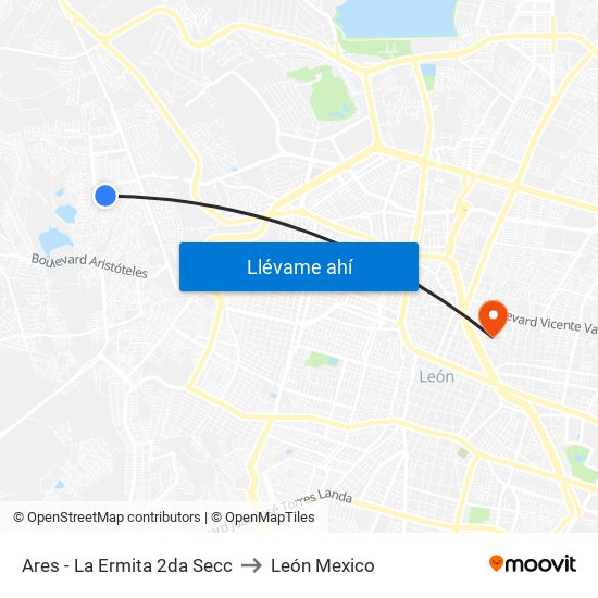 Ares - La Ermita 2da Secc to León Mexico map