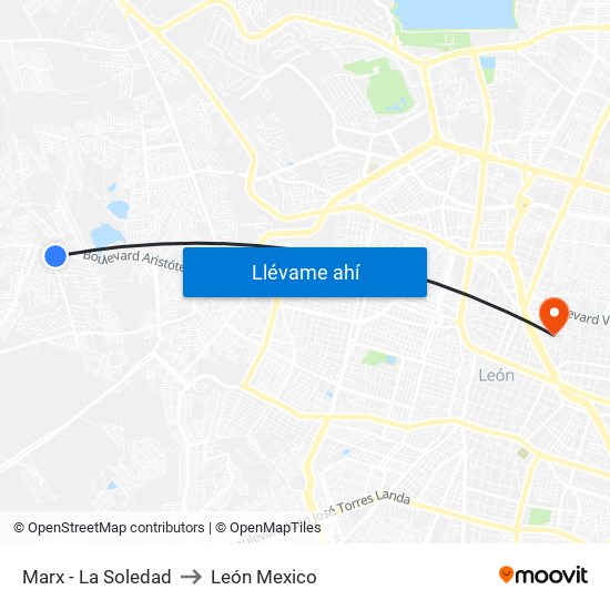 Marx - La Soledad to León Mexico map