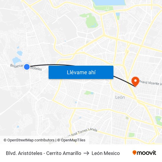 Blvd. Aristóteles - Cerrito Amarillo to León Mexico map