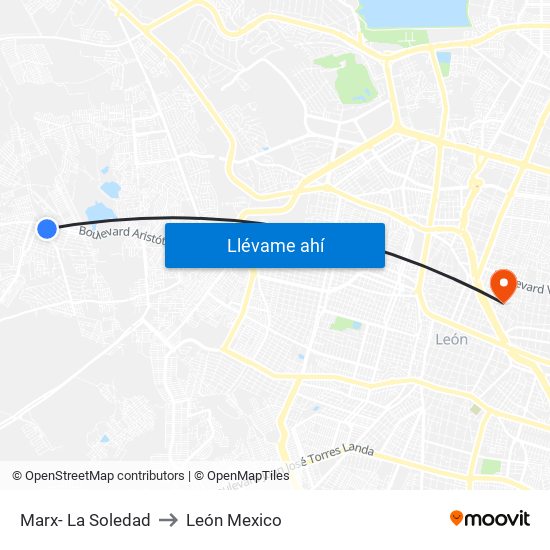 Marx- La Soledad to León Mexico map