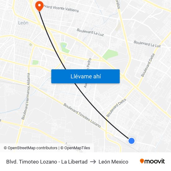 Blvd. Timoteo Lozano - La Libertad to León Mexico map