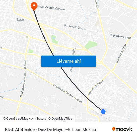 Blvd. Atotonilco - Diez De Mayo to León Mexico map