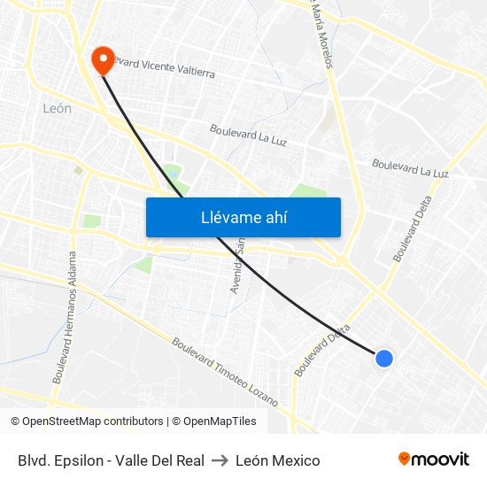 Blvd. Epsilon - Valle Del Real to León Mexico map