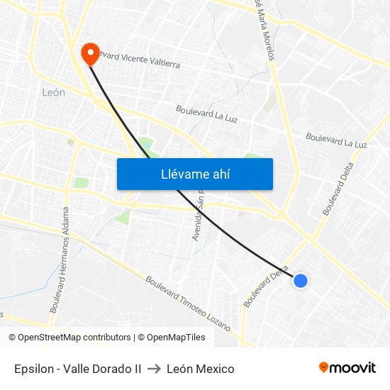 Epsilon - Valle Dorado II to León Mexico map