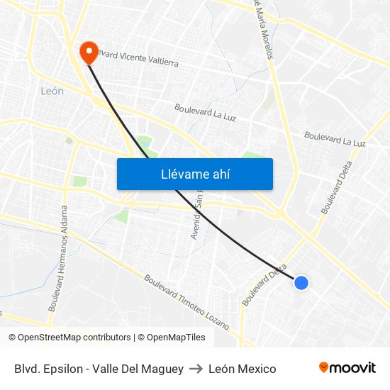 Blvd. Epsilon - Valle Del Maguey to León Mexico map
