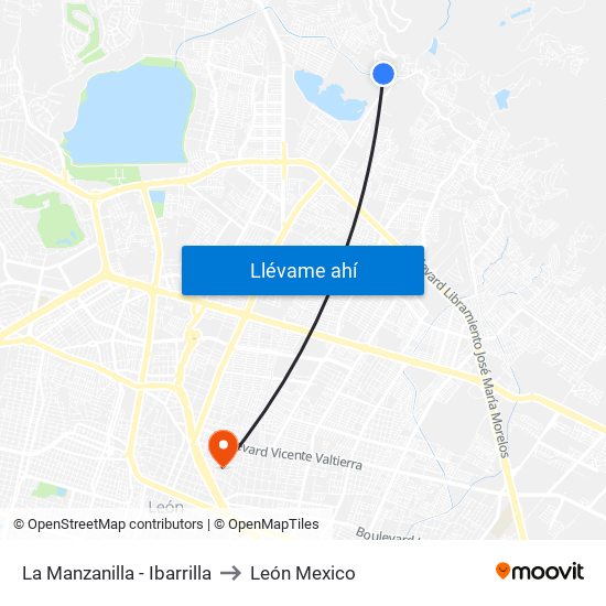 La Manzanilla - Ibarrilla to León Mexico map