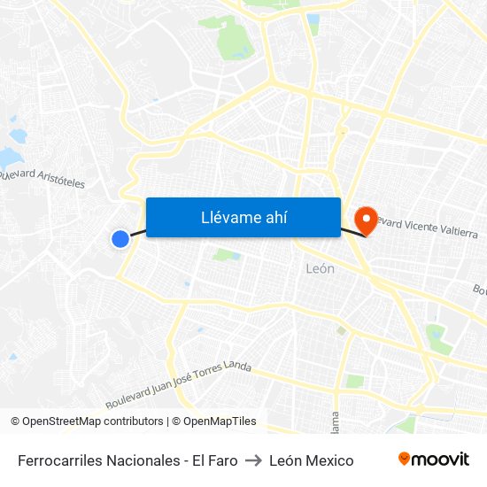 Ferrocarriles Nacionales - El Faro to León Mexico map
