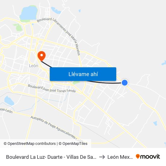 Boulevard La Luz- Duarte - Villas De San Juan to León Mexico map