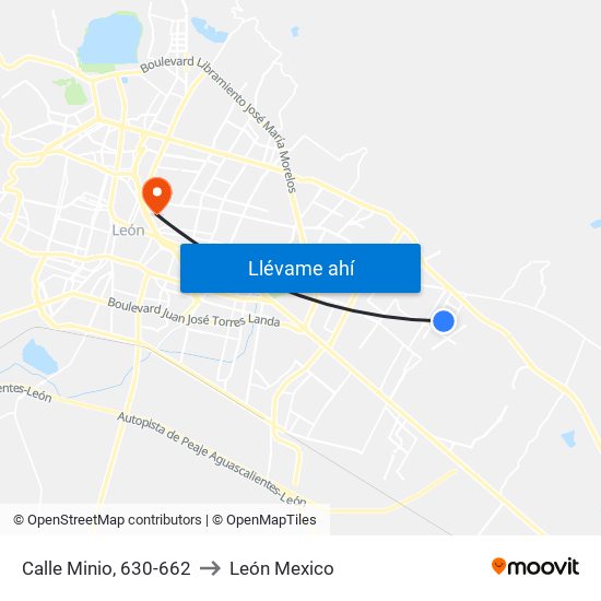Calle Minio, 630-662 to León Mexico map