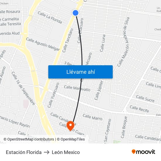 Estación Florida to León Mexico map