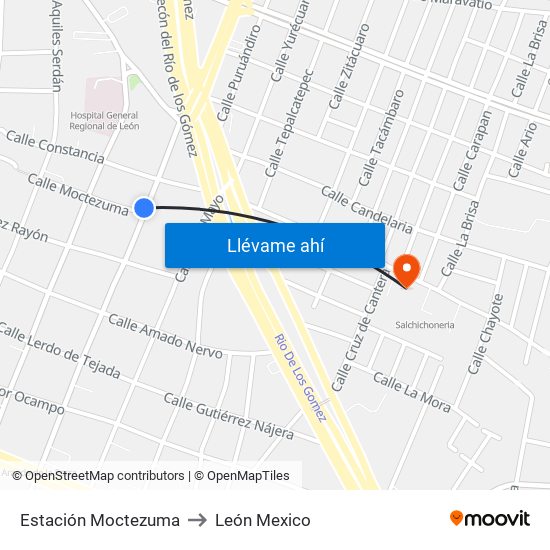 Estación Moctezuma to León Mexico map