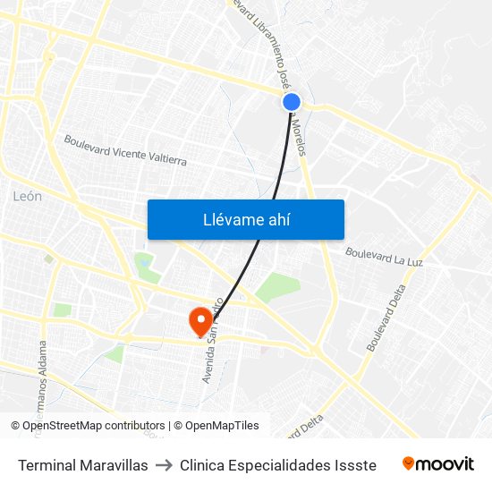 Terminal Maravillas to Clinica Especialidades Issste map