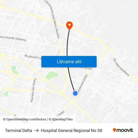 Terminal Delta to Hospital General Regional No 58 map