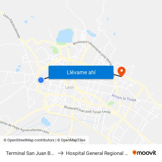 Terminal San Juan Bosco to Hospital General Regional No 58 map