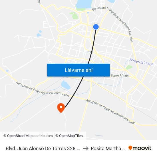 Blvd. Juan Alonso De Torres 328 - San Jerónimo to Rosita Martha Fuentes map