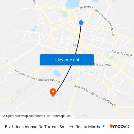 Blvd. Juan Alonso De Torres  - San Jerónimo to Rosita Martha Fuentes map