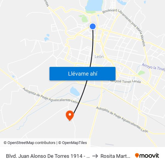 Blvd. Juan Alonso De Torres 1914 - Residencial Del Moral II to Rosita Martha Fuentes map