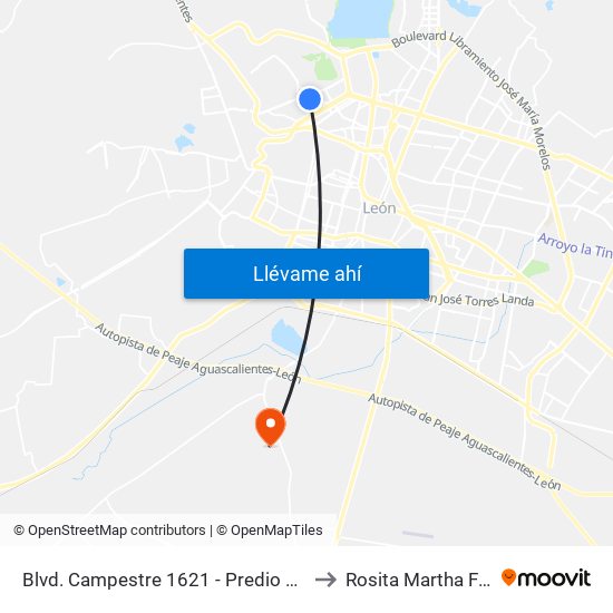 Blvd. Campestre 1621 - Predio Cerro Gordo to Rosita Martha Fuentes map