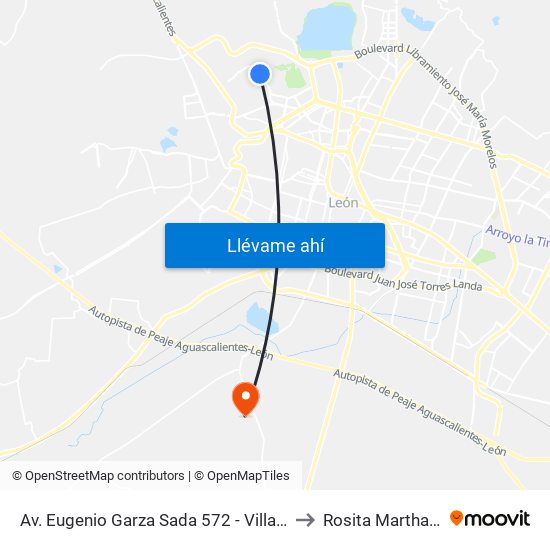 Av. Eugenio Garza Sada 572 - Villas Del Campestre to Rosita Martha Fuentes map