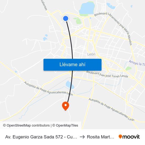 Av. Eugenio Garza Sada 572 - Cumbres Del Campestre to Rosita Martha Fuentes map