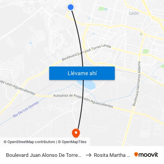 Boulevard Juan Alonso De Torres Oriente, 101 to Rosita Martha Fuentes map