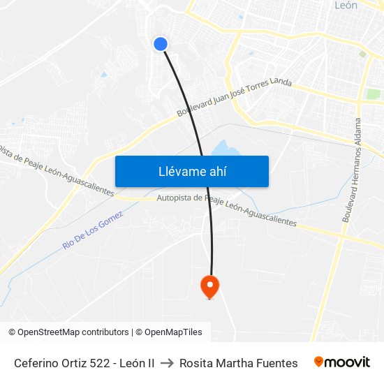 Ceferino Ortiz 522 - León II to Rosita Martha Fuentes map