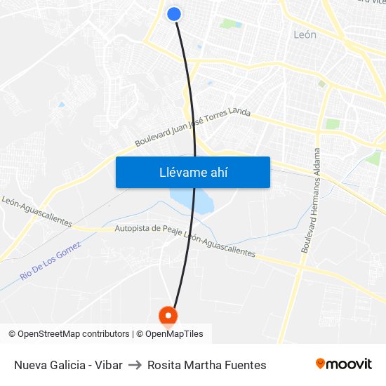 Nueva Galicia - Vibar to Rosita Martha Fuentes map