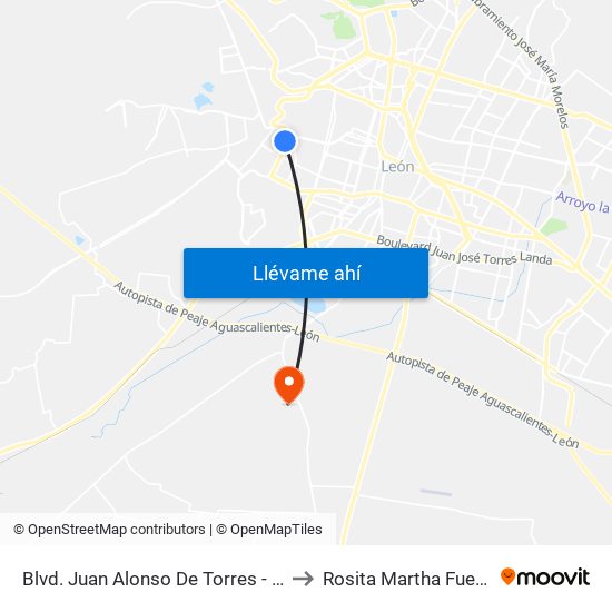 Blvd. Juan Alonso De Torres - Vibar to Rosita Martha Fuentes map