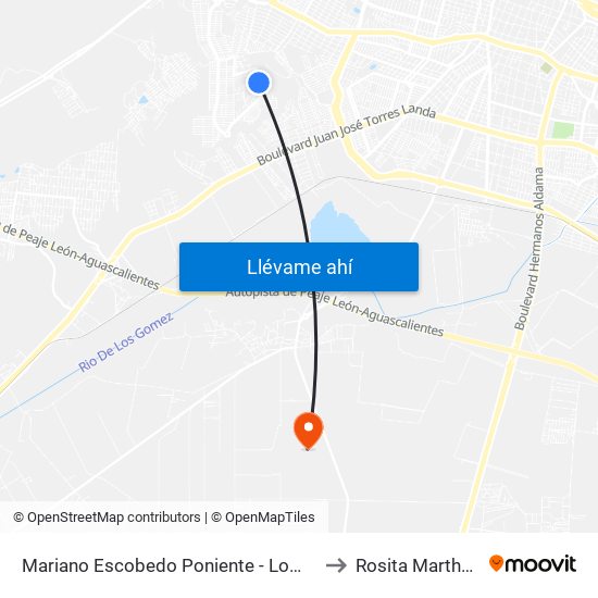 Mariano Escobedo Poniente - Lomas De Las Hilamas to Rosita Martha Fuentes map