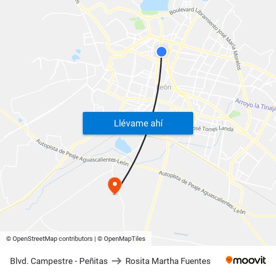 Blvd. Campestre - Peñitas to Rosita Martha Fuentes map