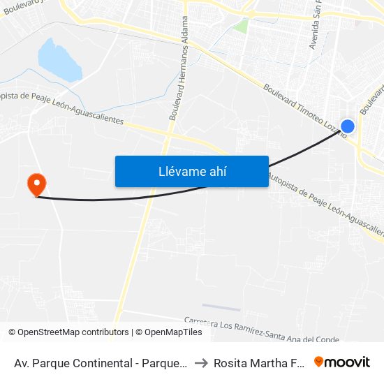 Av. Parque Continental - Parques La Noria to Rosita Martha Fuentes map