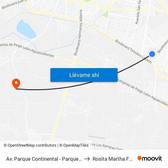 Av. Parque Continental - Parque La Noria to Rosita Martha Fuentes map