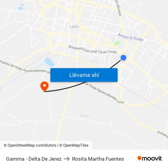 Gamma - Delta De Jerez to Rosita Martha Fuentes map