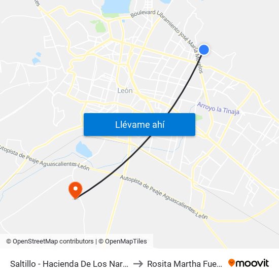 Saltillo - Hacienda De Los Naranjos to Rosita Martha Fuentes map