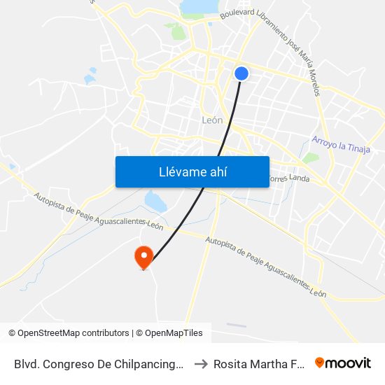 Blvd. Congreso De Chilpancingo- Hidalgo to Rosita Martha Fuentes map