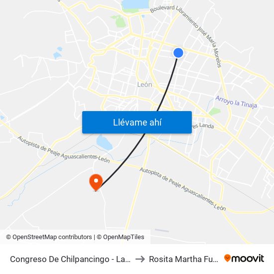 Congreso De Chilpancingo - Las Trojes to Rosita Martha Fuentes map