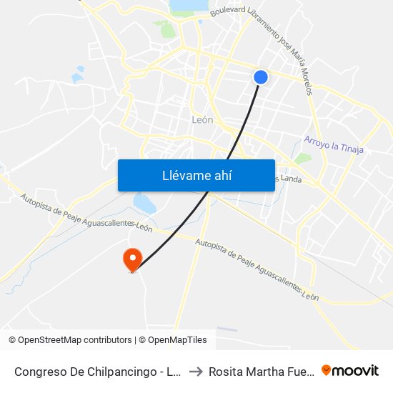 Congreso De Chilpancingo - Linares to Rosita Martha Fuentes map