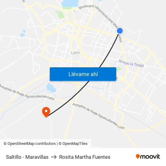 Saltillo - Maravillas to Rosita Martha Fuentes map