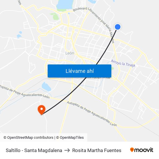 Saltillo - Santa Magdalena to Rosita Martha Fuentes map