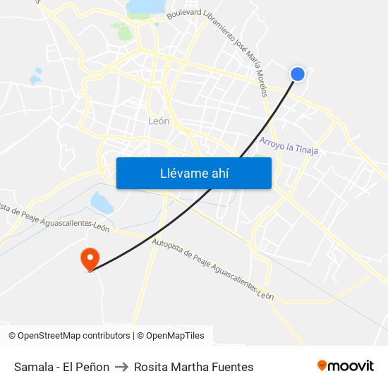 Samala - El Peñon to Rosita Martha Fuentes map