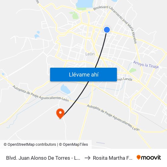 Blvd. Juan Alonso De Torres - La Alameda to Rosita Martha Fuentes map